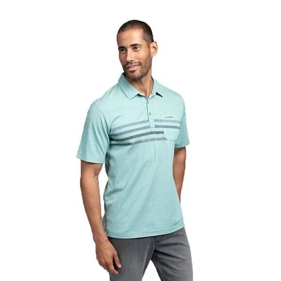 Travis Mathew Oh Snap Polo Shirt Mens Large L Heather Beryl Green Striped Casual - Picture 2 of 10